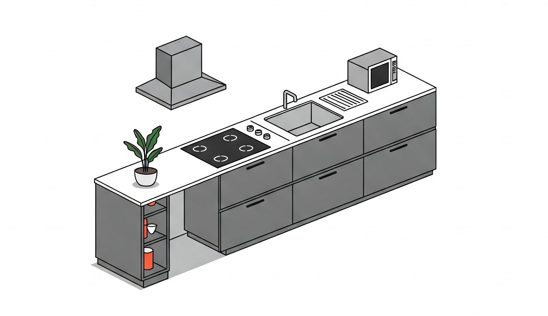 image of modular kitchen with beige and white acralic laminates colur